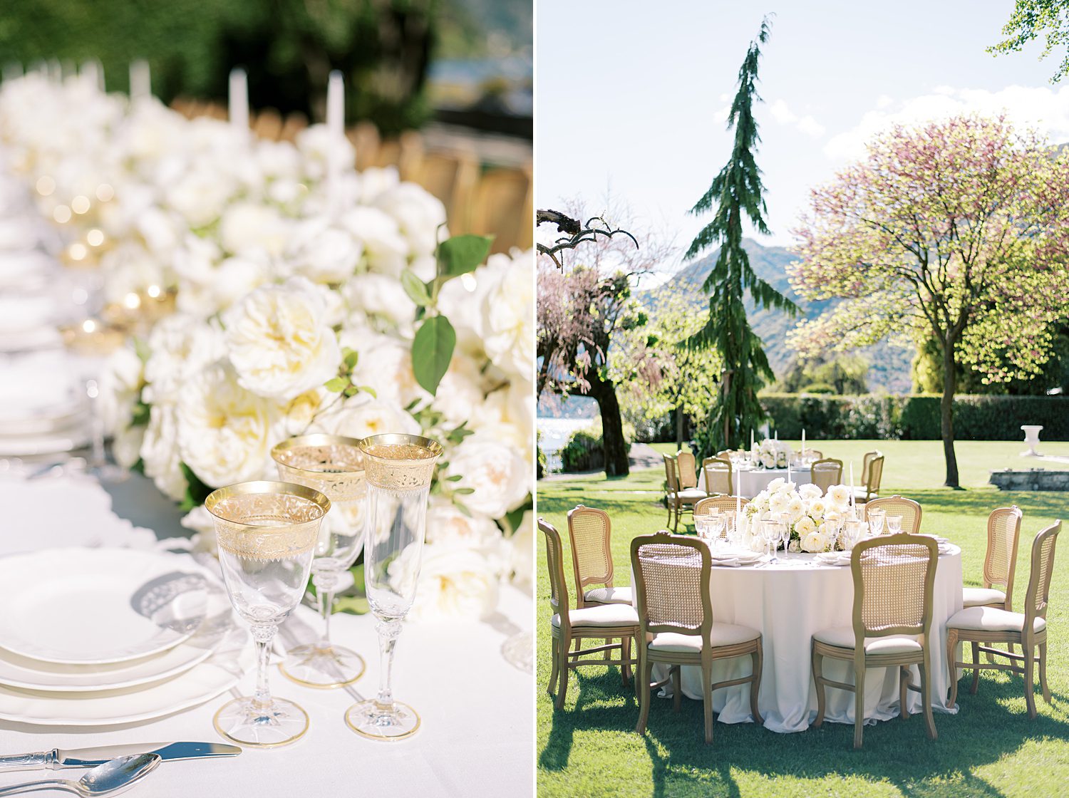 garden wedding reception with ivory rose centerpieces 