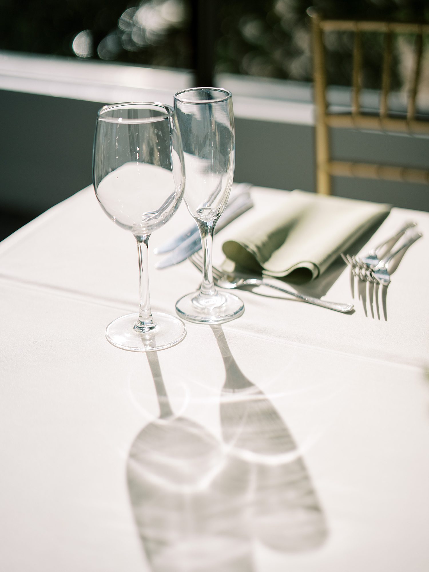 wine glasses for place setting on table at the Rusty Pelican Tampa