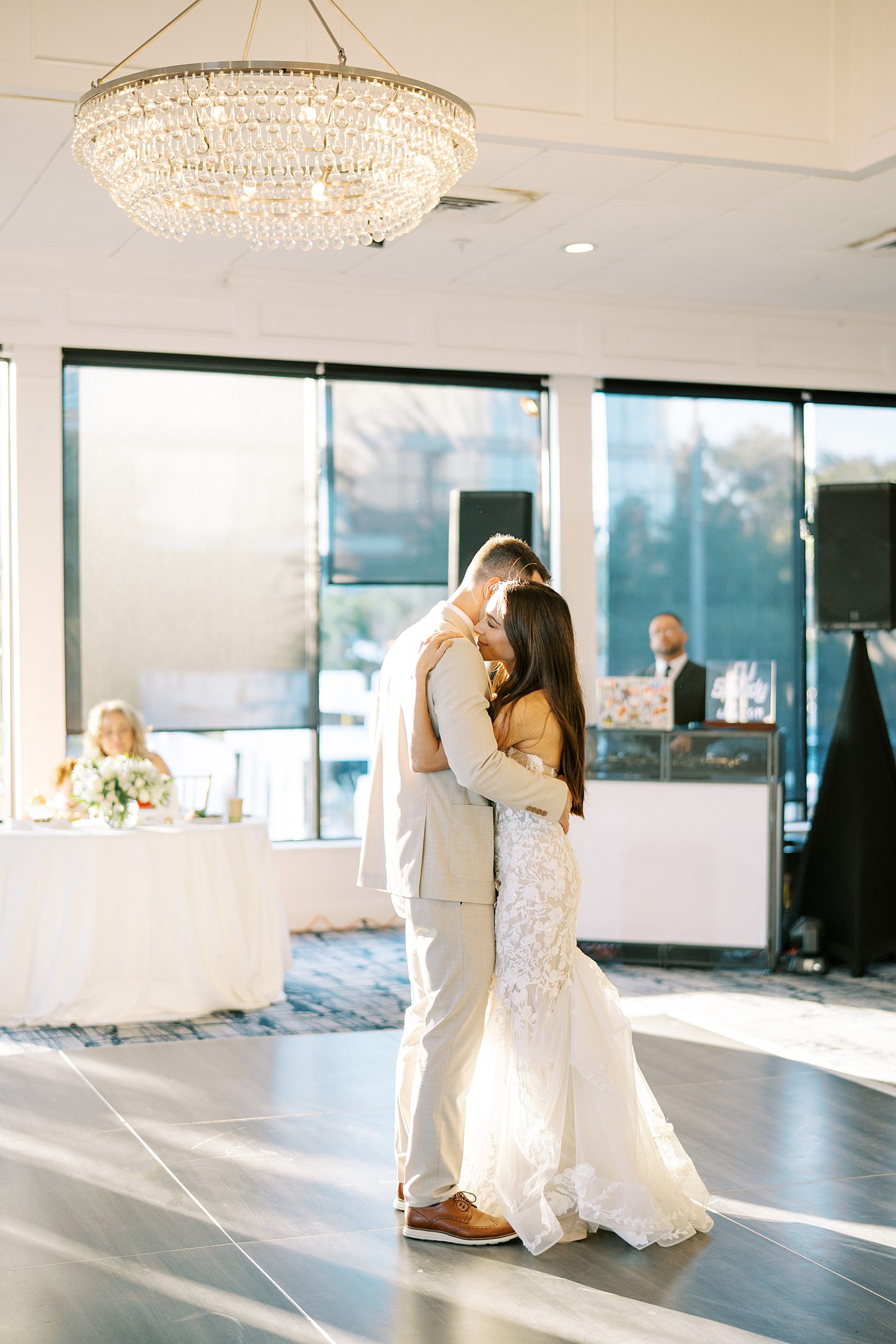 bride and groom dance during Tampa wedding reception 