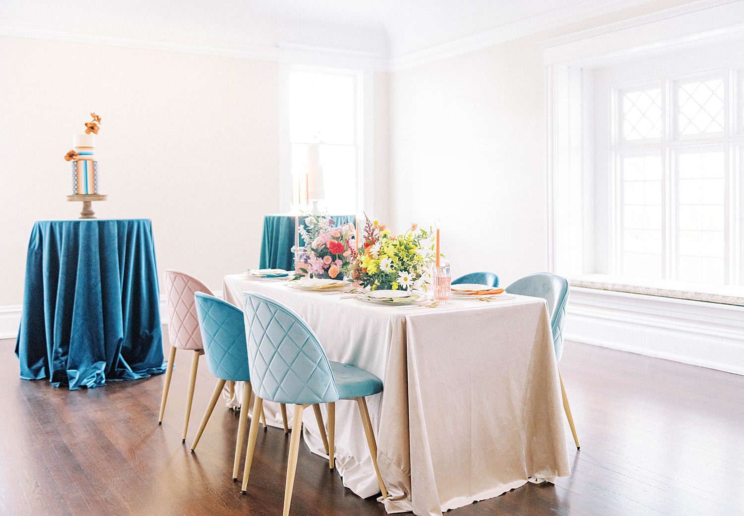 colorful reception inside ballroom at The Orlo House in Tampa FL